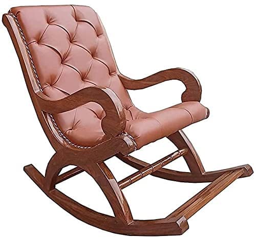 Image of Solid Sheesham Wood Rocking Chair for Living Room | Ergonomic Resting Chair for Relaxing and Pregnant Women (Black) (Orange)