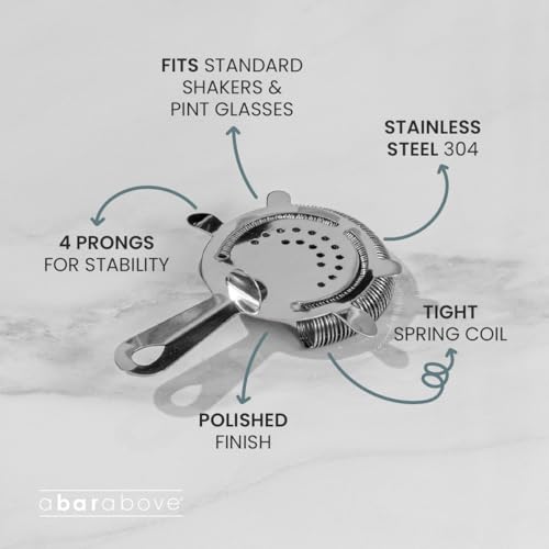 A Bar Above Cocktail Strainer, 4-Prong Bar Strainer with High Density Spring for Smooth Pouring, Fits Boston Shaker Tins and Mixing Glasses, Bar Essentials for Home Bartenders and Pros, Silver Finish by A Bar Above - Image 2