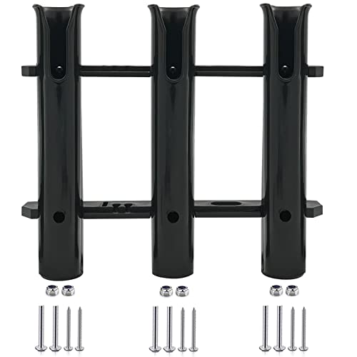 ISURE MARINE Boat Black Three Pole Side Mount Rod Holder Bracket Fishing Tool Holder Tube 3 Rod Rack Plastic PP with Screws Side-Mount
