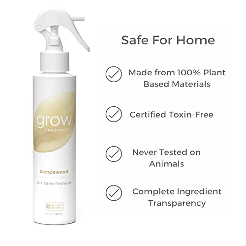 Grow Fragrance - Certified Non Toxic, 100% Plant Based Fabric And Room Air Freshener Spray. Made With All Natural Essential Oils - Blondewood Scent - Great Deodorizer Odor Eliminator #TOP4