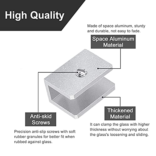 INCREWAY 4 Stück verstellbare Aluminiumlegierung, Glasklemme, Regalhalterung, Wandhalterung für 6–10 mm dickes Glas (rechteckig)