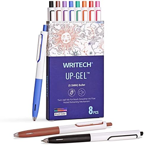 WRITECH Retractable Gel Ink Pens: Multicolor 0.5mm Fine Point Pen No Smear & Bleed for Journaling Sketching Drawing Notetaking Extra Smooth Writing Silent Click Pen Set Up-Gel 8ct
