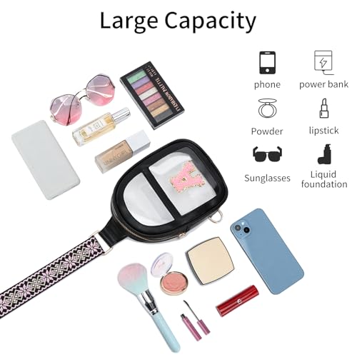 Clear Crossbody Bag for Stadium Events, Concerts, Sports Festivals | Women's Purse With Chenille Initial A Patch, Black4