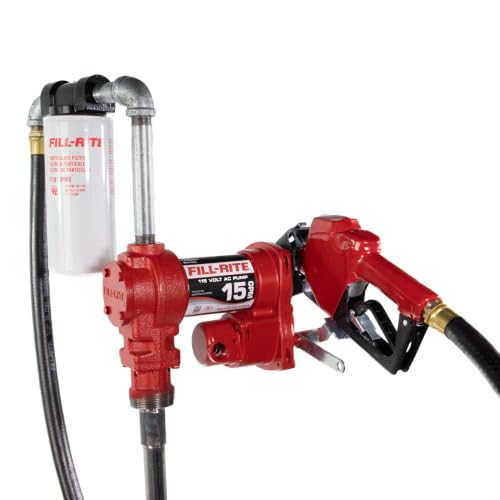 Image of Fill-Rite FR610HAF 115V 15 GPM Fuel Transfer Pump w /Discharge Hose, Automatic Nozzle, and 10-Micron Particulate Fuel Filter Kit | Gasoline, Diesel, Kerosene, Ethanol & Methanol Blends & Biodiesel