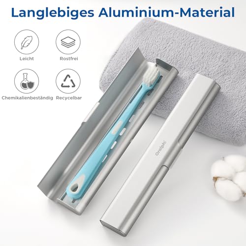 Oralphi Alu-Zahnbürstenetui, Tragbares Reiseetui aus Aluminium für Handzahnbürsten – Leicht, Hygienisch & Langlebig, Ideal für Reisen, Camping, Business & Badezimmer-Silber 2