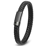 Casisto.J Men's Leather Bracelet - Classic Handmade Braided Cuff Wrap Bracelet with Engraved Magnetic Clasp Wide Wristband Jewellery Gifts for Men Father's Day