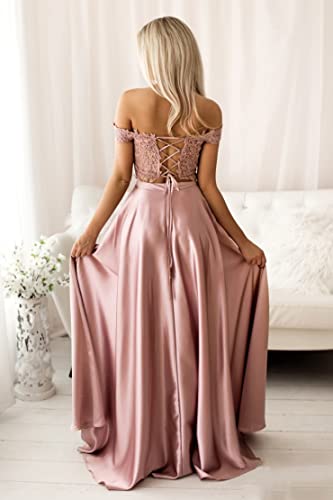 Clothfun Women's Off Shoulder Lace Prom Dress 2 Piece Long Ball Gown Formal Party Gowns with Pockets CY026 - Image 3
