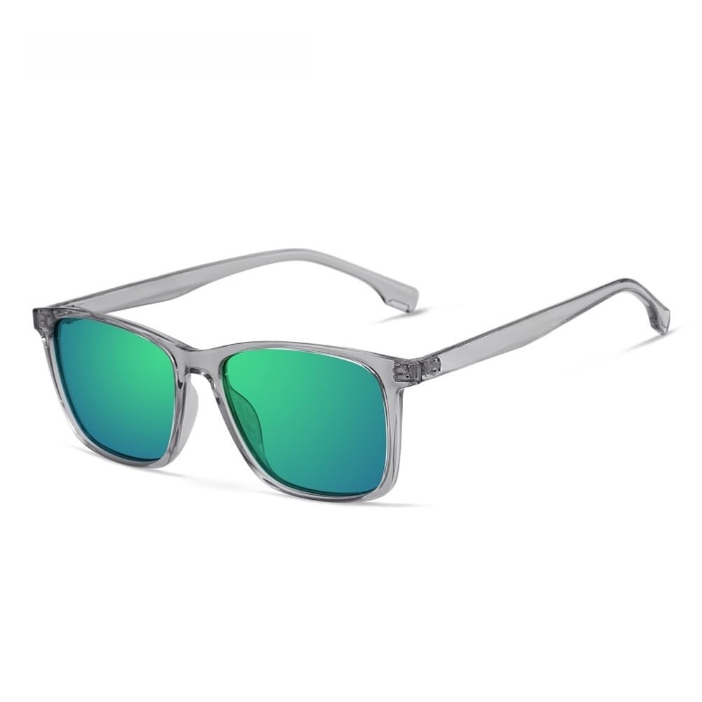 Gafas de sol polarizadas con montura TR90, protección UV400 y efecto espejo para conducción al aire libre.