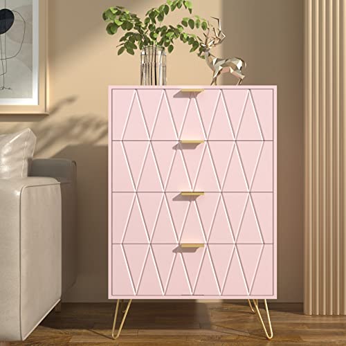 ANBUY 4 Drawer Dresser, Drawer Chest, Tall Storage Dresser Cabinet Organizer Unit with Metal Legs for Bedroom, Living Room, Closet