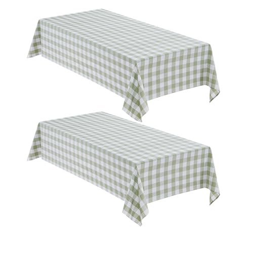 Maymiss Checkered Tablecloth Rectangle, 2 Pack Gingham Table Cloths Waterproof Wrinkle Free Buffalo Plaid Table Covers Washable for Dining, Parties & Outdoor Picnic(Sage Green and White, 52