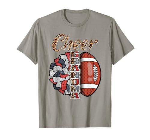 Football Cheer Grandma Grandma Red Black Pom Pom Leopard T-Shirt