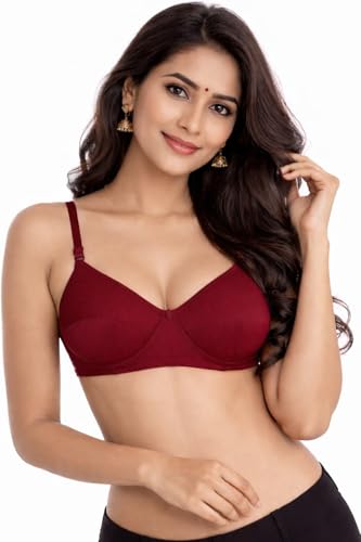 Image of Women's Cotton Medium Padded Bra | Soft & Breathable Fabric | Full Coverage Everyday Comfort Bra | Adjustable Straps & Back Hook Closure