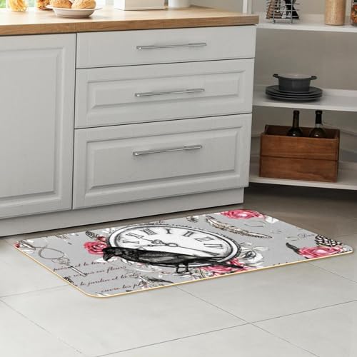 Alfombrillas de cocina lavables para pasillo y cuarto de lavado con plumas vintage 7