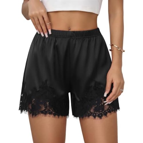 Marvmys Women Satin Lace Shorts Y2k Lace Slip Pj Bottoms Lounge Shorts Cute Low Rise Mini Sleep Bottom