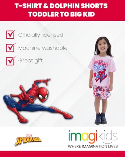 Marvel Spider-Man Toddler Girls' 2-Piece T-Shirt and Shorts Set Hot Pink 4T | Web-Slinging Graphic, 100% Cotton Jersey, Contrast Twill Drawcord, Curved Athletic Leg Hems - image 3