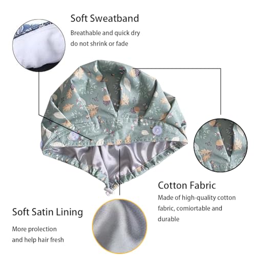 6PCS Verstellbar Op Hauben Damen, Op Haube Stoff mit Satinfutter, Satin Haarhaube mit Knopf, Arbeitskappe Mit Schweißbandkapuzen, Staubhauben Kappe, Kochmütze, Unisex Baumwolldruck Chirurgische