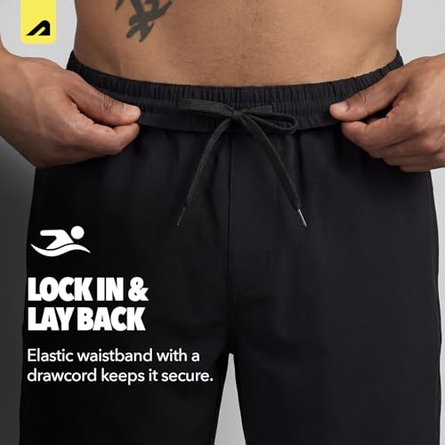 Image of Boldfit Swimming Shorts for Men Stretchable Fit Swimming Trunks, Adjustable Quick-Drying Swim Shorts, Breathable Swimwear - Black(M)