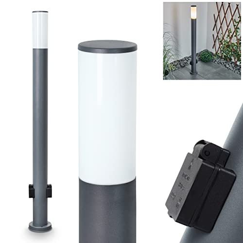 Preisvergleich Produktbild Außenwegeleuchte Caserta mit 2 Steckdosen, moderne Sockelleuchte aus Metall / Kunststoff in Anthrazit / Weiß, Wegeleuchte 110 cm, Gartenlampe mit E27-Fassung, Gartenbeleuchtung IP44, ohne Leuchtmittel