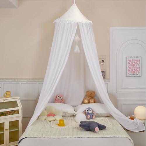 dix-rainbow Princess Decor Canopy for Kids Bed, Soft and Durable Bed Canopy for Girls Room Tent Canopy Dreamy Mosquito Net Bedding, Children Reading Nook Canopies Indoor (White) by dix-rainbow - Image 7