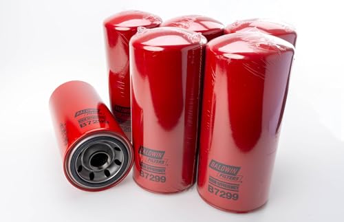Baldwin B7299 Lube Spin-On Oil Filter, 6 Pack, Heavy Duty High Efficiency Full Flow Design, 1-1/2-16 Thread 5-3/8 OD x 12-3/32 L, 9.8/27 Micron, Replaces Cat 1R1808 Fleetguard LF691A Donaldson P551808
