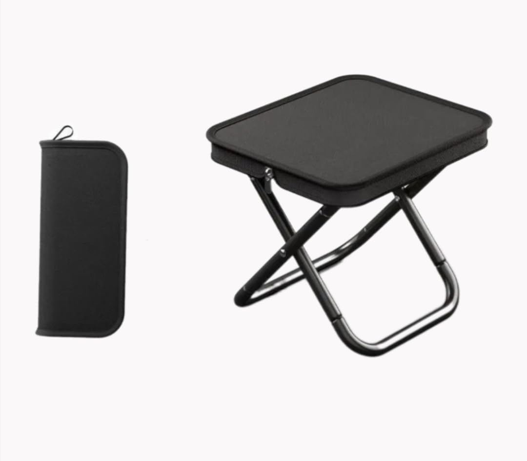 DeepCrush 12in Portable Folding Camping Stool – 1.6Lbs Ultralight Collapsible Stool with Carry Bag, 220Lbs Capacity (Black) – for Hiking, Fishing, Picnic, Outdoor Travel