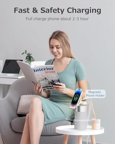 COLSUR Bluetooth Speaker, Wireless Charger, Bluetooth Speakers with Night Light, 2 in 1 Wireless Charging Station for iphone16/15/14/13/12 Series, for Air-Pods Pro/3/2（Gift Ideal） - Image 3