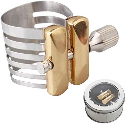 Jiayouy Silver Plated E-flat Alto Saxophone Ligature Mouthpiece Ligature Fastener with Case