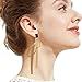 TIANHONGYAN Chic Gold Long Tassel Dangle Drop Earrings Unique Fashion Geometric Black Square Metal Chain Earrings Statement for Woman (gold)