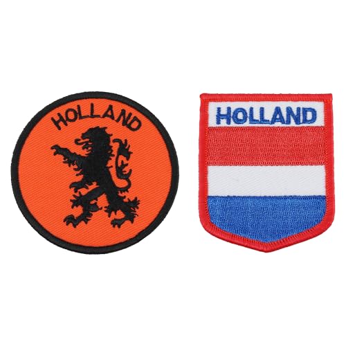 Lot De 2 Patch Thermocollant – Set Ecusson Thermocollant, 1 Pièce Drapeau Hollandais 5x6,5 cm Et 1 Pièce Lion Hollandais Environ 7,5 Cm, Ecusson A Coudre...