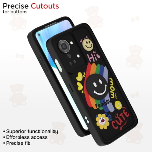 Image of Pikkme Back Cover for OnePlus Nord 2T 5G | Soft Silicone| Cute Rainbow Smile & 3D Cartoon Flower Design | Shockproof Raised Camera Protection Bumper Case (Black)