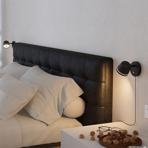 Image of Aisilan Plug in Wall Sconce, Dimmable LED Wall Light with Switch, 7W Adjustable Anti-Glare Bedroom Sconce, Matte Black Aluminum Wall Lamp for Living Room & Bedside