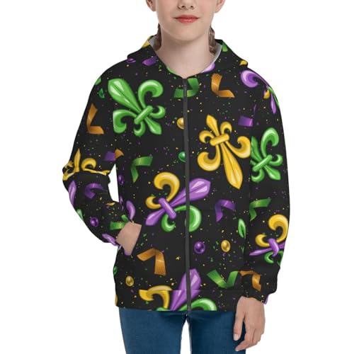Mardi Gras Carnival4 Kid Hoodies Boys Zip Up Sweatshirts Girls Pullover with Pocket Black3