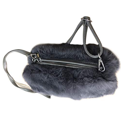 URSFUR Sac à Main Réchauffe-mains Porté Epaule en Fourrure de Lapin Gris