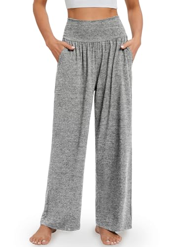 Image of Gracyoga Wide Leg Yoga Pants for Women Casual Loose Cozy Sweatpants High Waisted Lounge Pajama Flowy Pants With Pockets