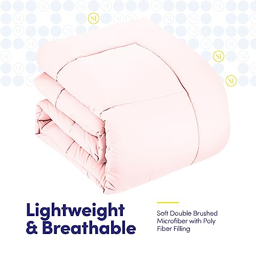 Sweet Home Collection 7 Piece Comforter Set Bag Solid Color All Season Soft Down Alternative Blanket & Luxurious Microfiber Bed Sheets, Pale Pink, Full #TOP4