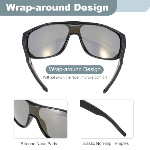 2 gafas de sol polarizadas de ciclismo con montura negra y lentes doradas y transparentes 3