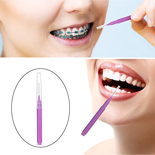 Image of Patelai 100 Pcs Braces Dental Brushes,Purple,Cute Size | Interdental Toothpick Bristle Dental Picks for Cleaner Tooth Flossing Head Oral Hygiene Flosser Toothpick Cleaners Tooth Tool