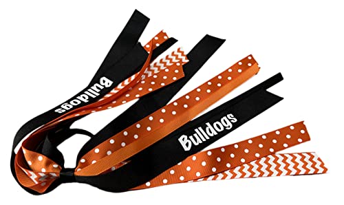 Personlized Ponytail Hair Bow Tie, Bulldogs or Team Name on Ribbon to Match School Colors, Cheer Track Softball or Volleyball Bow, Orange Black White