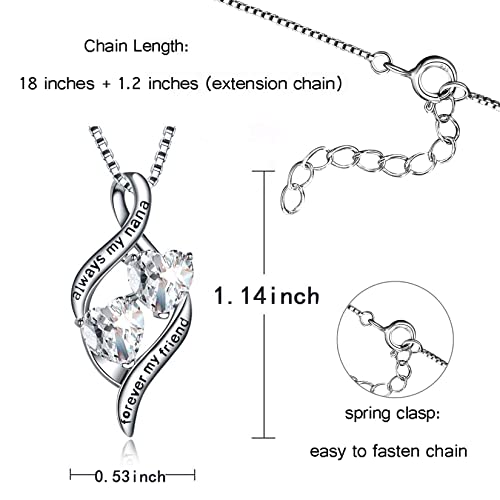 Blovin 925 Sterling Silver Always My Nana Forever My Friend Infinity Love Heart Pendant Necklace Grandmother Granddaughter Jewelry Gifts For Women Grandma #TOP1