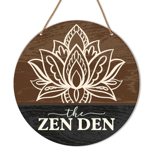 HSNBT Zen Den Room Wall Decor, Yoga Studio Room Wall Decor Meditation Spiritual Room Door Lotus Flower Wooden Hanging Sign Decorations, Gifts for Meditation Yoga Lover