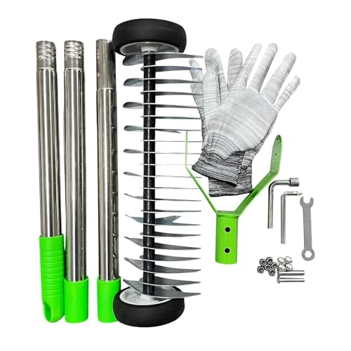 Râteau Scarificateur Manuel À Roues | Poignée Réglable Outil De Jardin Robuste | Coupe Bordures Multifonctionnel | Nettoyage De Pelouse Terrasse Jardin Élimination De Mousse Vegetation Morte Déchets