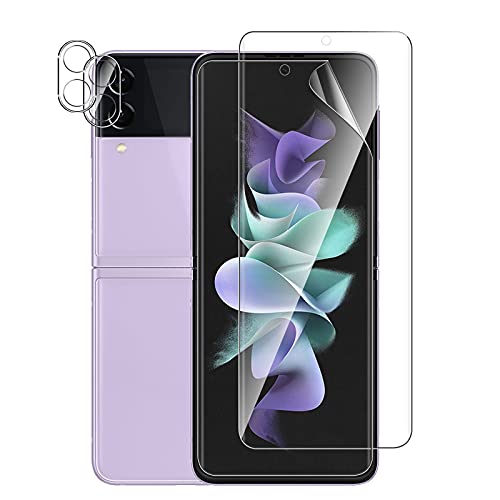 QULLOO [2 Stück Schutzfolie Kompatibel mit Samsung Galaxy Z Flip 3 5G + Kamera Schutzfolie [2 Stück], Weich TPU Bildschirmschutzfolie Anti-Fingerabdruck Folie - Transparent