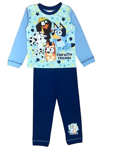 Bluey Boys or Girls Pyjamas, 2 Piece Set featuring, Bingo, Chloe and Snickers, Blue Age 2-3 Years