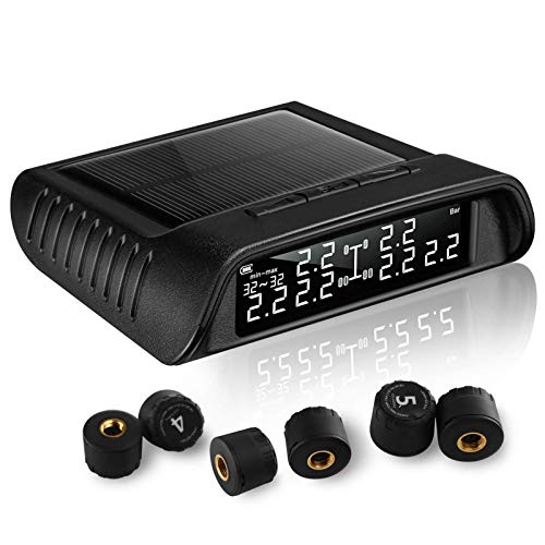 Blueskysea TS265 TPMS Tire Pressure Monitoring System for Car RV Truck, Real-time Monitor Pressure, Tire Position Exchange, Big LCD Display, with 6 External Sensor (0-116 PSI) Solar Charge