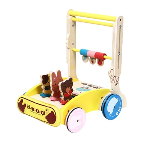 TVTKE手押し車 赤ちゃん おもちゃ プルトイ 赤ちゃん ベビーウォーカー プッシュロッドの高さ調整可能 あんよ 練習 押し車 ラバーリング+幅広のホイールトラックデザイン 安定性アップ 木のおもちゃ 知育玩具 誕生日プレゼント 赤ちゃん 手押し車 出産
