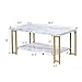 Giantex Rectangular Coffee Table, 2-Tier Center Table W/Faux Marble Tabletop, Morden Accent Table W/Gold Print Metal Frame & Hollow Metal Legs, Suitable for Living Room Bedroom
