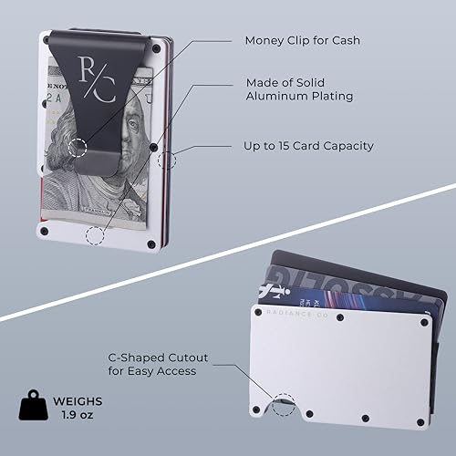 Slim Minimalist Wallet for Men RFID Blocking Credit Card Case Front Pocket Card Organizer Money Clip Card Holder Aluminum Metal Wallet Gift Box (White)3