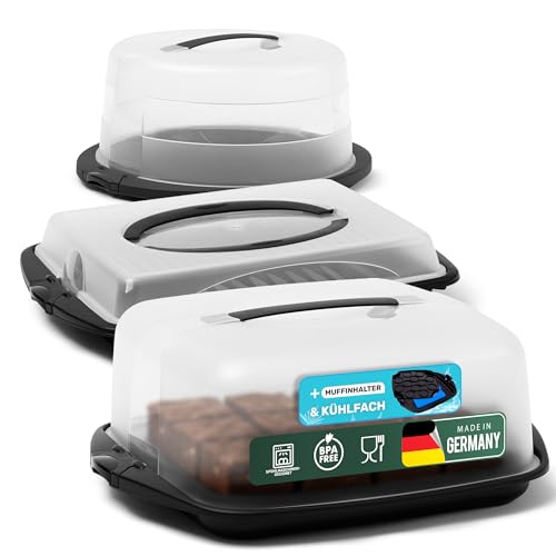 Novaliv Set di 3 scatole per il trasporto di torte, rotonde, rettangolari e rettangolari, grandi, con coperchio, per torte, dessert, feste, per il trasporto di torte