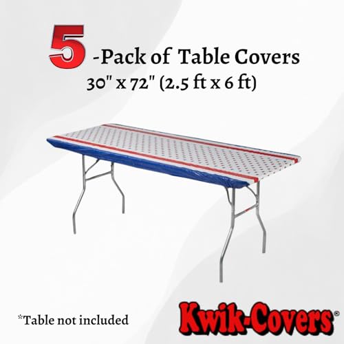 Image of Kwik-Covers 6' Rectangle Plastic Table Covers 30 inch x 72 inch, Bundle of 5 (Patriotic)