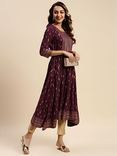Image of rangita Rayon Calf Length Printed Anarkali Kurti for Women | Kurta for Women